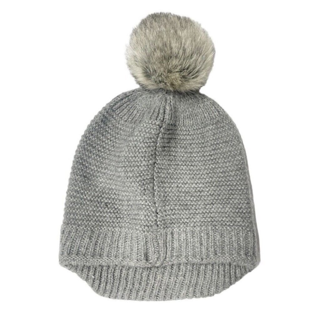 Surell Women's Grey Knit Winter Hat Cap Beanie Faux Fur Pompom Brim OS
